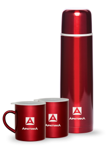 Термос для напитков 1 л+2 кружки 300мл nabor_termos_bytovoy_vakuumnyy_dlya_napitkov_1000ml_2_kruzhki_nevakuumnye_300ml_tm_arktika_krasnyy