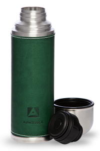 Термос с узким горлом 1 л с кожаной вставкой  termos_bytovoy_vakuumnyy_pitevoy_v_kozhanoy_opletke_zelyenyy_tm_arktika_1000ml_art_108_1000