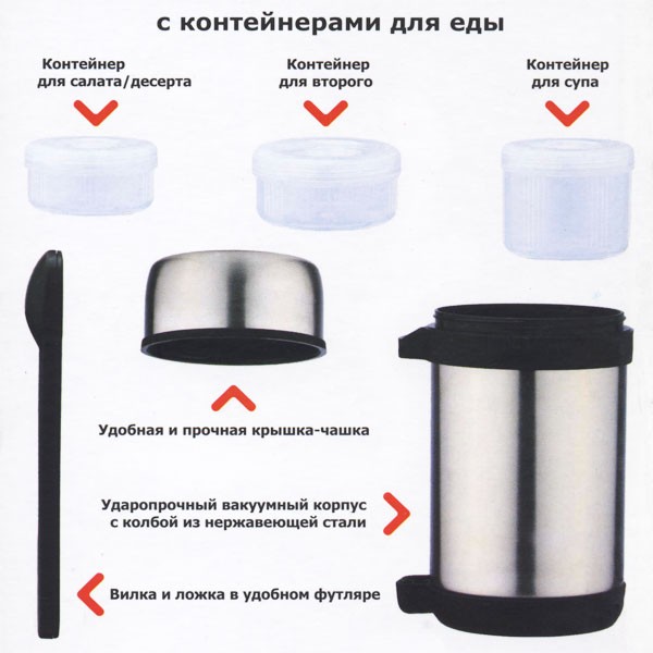 Термос пищевой с 3-мя контейнерами 1,5 л termos_vakkumnyy_bytovoy_s_3_mya_konteynerami_tm_arktika_1500ml_art_403_1500_