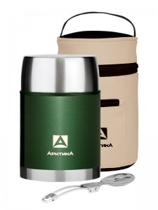 Термос для еды 800 мл с супер-широким горлом  termos_vakuumnyy_bytovoy_s_shirokim_gorlom_v_chekhle_tm_arktika_zelenyy_800ml_art_306_800a