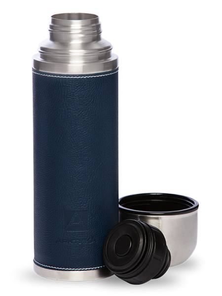 Термос с узким горлом 1 л в кожаной оплетке  termos_bytovoy_vakuumnyy_pitevoy_v_kozhanoy_opletke_siniy_tm_arktika_1000ml_art_108_1000_