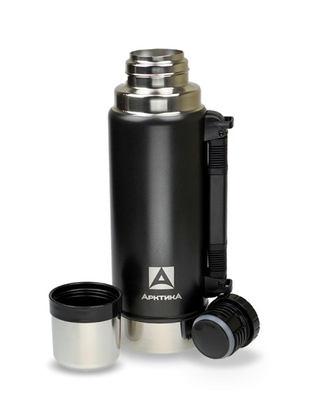 Термос "Уазик" с ручкой ударостойкий черный termos_dlya_napitkov_vakuumnyy_bytovoy_tm_arktika_1_25_l_art_106_1250p_chyernyy