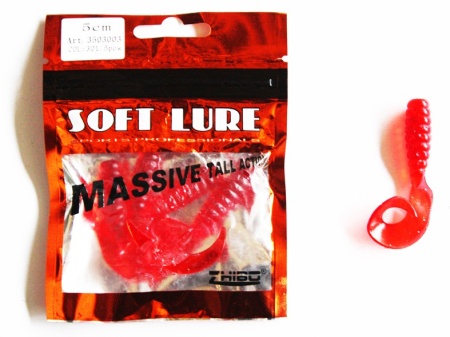 Твистер  красный  ZHIBO 5СМ   (уп-5шт) Твистер  красный  ZHIBO 5СМ   (уп-5шт)