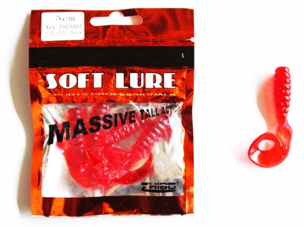 Твистер  красный  ZHIBO 5СМ   (уп-5шт) tvister_krasnyy_zhibo_5sm_up_5sht