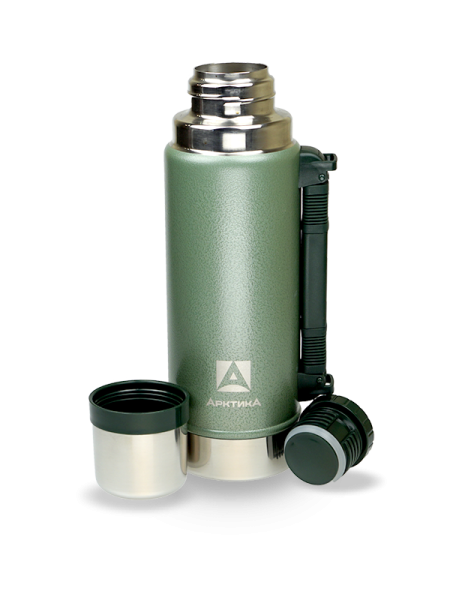 Термос "Уазик" с ручкой ударостойкий зеленый termos_dlya_napitkov_vakuumnyy_bytovoy_tm_arktika_1_25_l_art_106_1250p_zelenyy